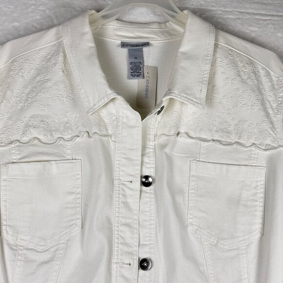 Catherines White Eyelet-Yoke Denim JacketSize 4X Feminine Western Boho NWT $75 - Picture 3 of 7